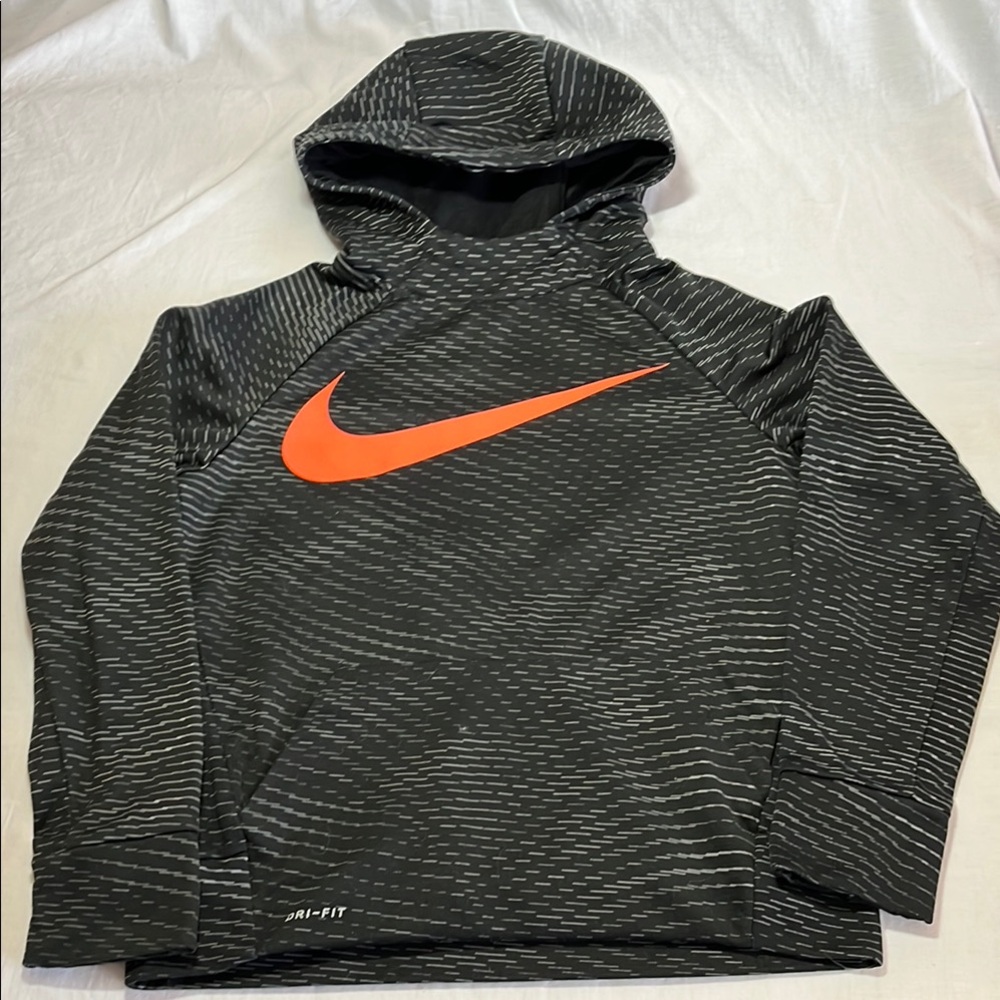Nike Black and Orange Dri- Fit Hoodie, size youth medium